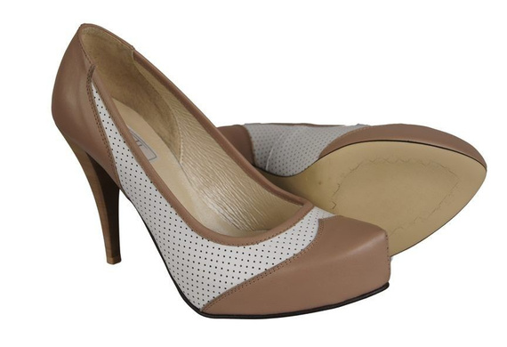 Obuwie Damskie Czółenka skóra naturalna Białe Cappuccino 770 ElitaBut