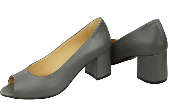 Obuwie Damskie Czółenka PEEP TOE Popielate Skóra naturalna z Powleczonym Obcasem 192 ElitaBut