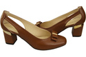 Buty Czółenka Damskie Brązowe z Naturalnej Skóry z Ozdobnym Obcasem 199 ElitaBut