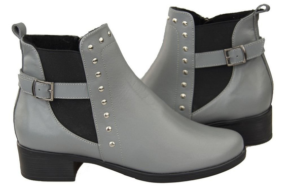 Obuwie Botki Damskie Wiosna/Jesień Skóra Naturalna Popielate 136 L ElitaBut