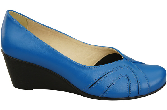 Buty na Koturnie Niebieskie Czółenka Damskie z Naturalnej Skóry 828 ElitaBut