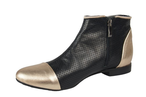 Obuwie Botki Ażurowe Damskie skóra naturalna Czarne Złote 821 ElitaBut
