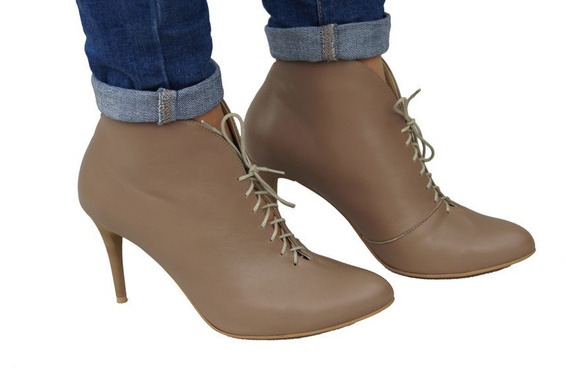 Obuwie Botki Damskie Cappuccin Ciemne Wiosna / Jesień skóra naturalna 955 ElitaBut