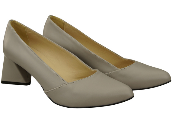 Czółenka Damskie Jasny Popiel Skóra Naturalna Spiczasty Nosek Obcas ElitaBut 221