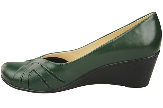 Buty na Koturnie Szmaragdowa Zieleń Czółenka Damskie z Naturalnej Skóry 828 ElitaBut