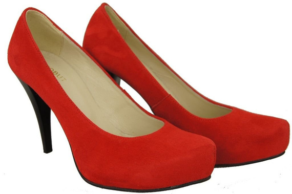 Obuwie Damskie Czółenka Czerwone Skóra naturalna Zamszowa 644 ElitaBut