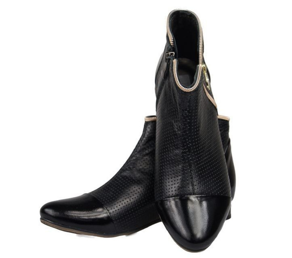Obuwie Botki Ażurowe Damskie skóra naturalna Czarne 821 ElitaBut