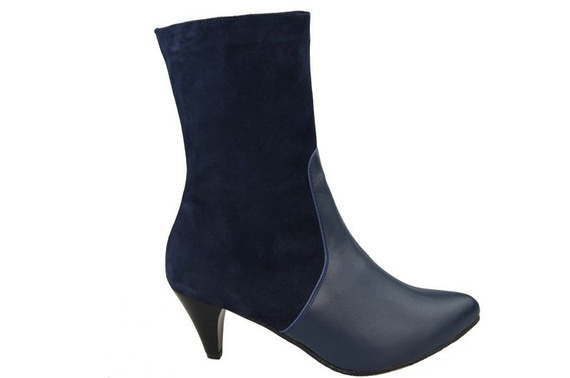 Obuwie Botki Damskie zima skóra naturalna Granatowe 977 Z ElitaBut