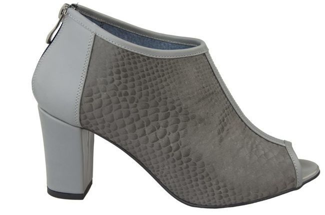 Obuwie Damskie Botki peep toe skóra naturalna Popiel Łuska 957 ElitaBut
