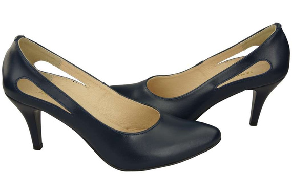 Obuwie Damskie Czółenka Granatowe Skóra naturalna 166 ElitaBut