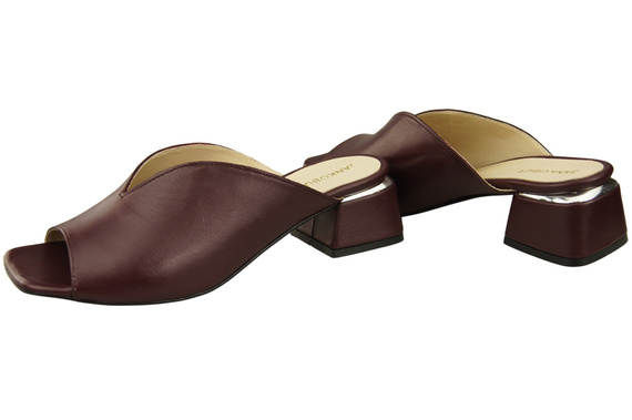 Obuwie Damskie Klapki Na Obcasie Bordowe Skóra naturalna 210 ElitaBut