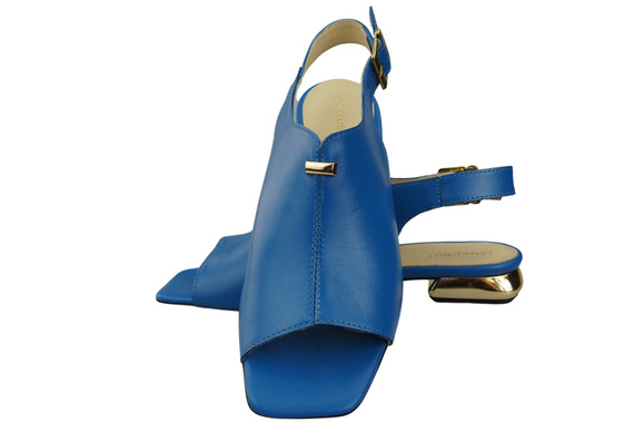 Wygodne Obuwie Damskie Sandały Niebieskie Płaski Złoty Obcas Skóra naturalna 207 ElitaBut