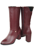 Obuwie Kozaki  Damskie Bordowe do Pół Łydki skóra naturalna 189 ElitaBut