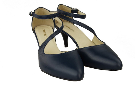 Obuwie Damskie Sandały Niska Szpilka skóra naturalna Granatowe 990 ElitaBut