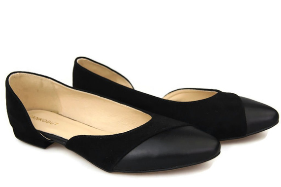 Obuwie Damskie Baleriny Czarne skóra naturalna Zamszowa 146 ElitaBut