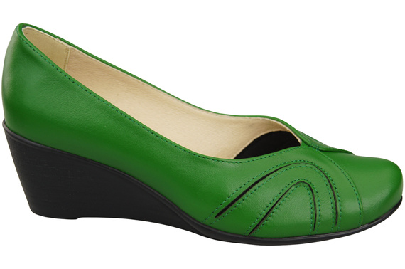 Buty na Koturnie Zielone Czółenka Damskie z Naturalnej Skóry 828 ElitaBut