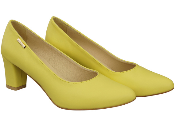 Klasyczne Gładkie Buty Czółenka Damskie Cytrynowe z Naturalnej Skóry 213 ElitaBut