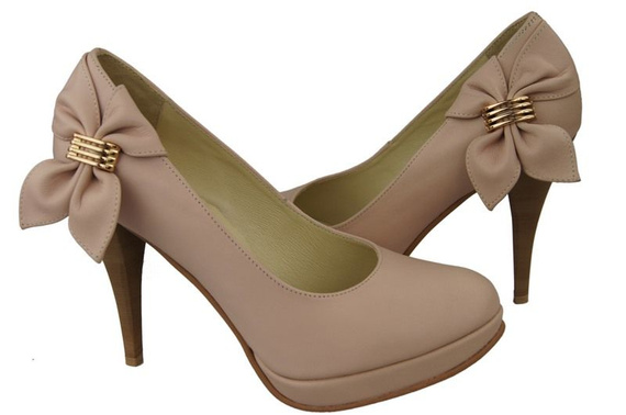 Obuwie Damskie Czółenka na Podsuwce skóra naturalna Róż Pudrowy 976 ElitaBut