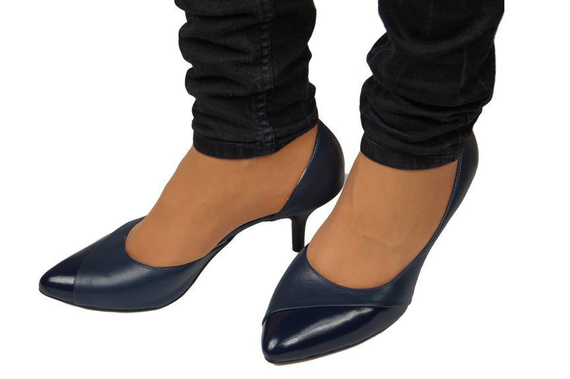 Obuwie Damskie Czółenka skóra naturalna Granatowe 898 ElitaBut