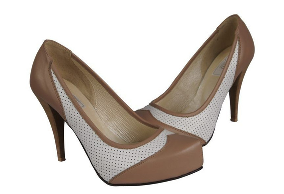 Obuwie Damskie Czółenka skóra naturalna Białe Cappuccino 770 ElitaBut