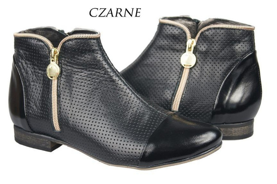 Obuwie Botki Ażurowe Damskie skóra naturalna Czarne 821 ElitaBut
