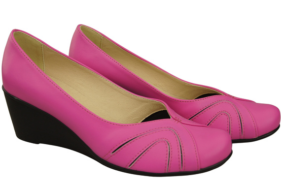 Buty na Koturnie Fuksja Czółenka Damskie z Naturalnej Skóry 828 ElitaBut