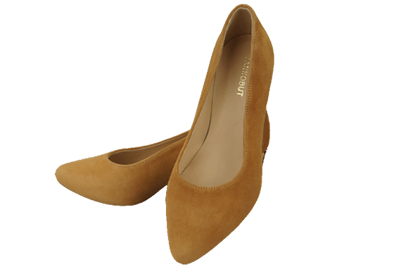 Obuwie Damskie Czółenka Rude Skóra naturalna zamszowa Ozdobny Obcas 158 Z ElitaBut