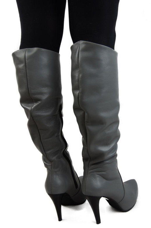 Obuwie Kozaki Damskie Platforma Skóra Naturalna Popiel 120 ElitaBut