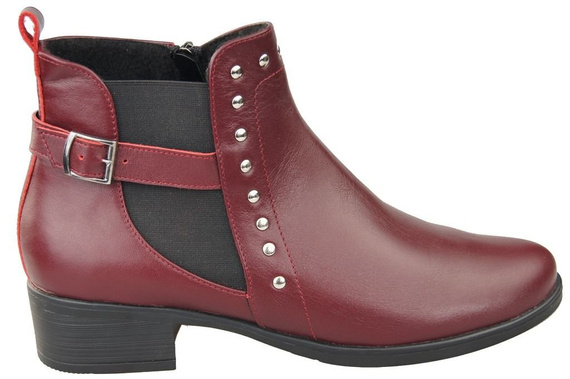 Obuwie Botki Damskie Skóra Naturalna Bordo 136 ElitaBut