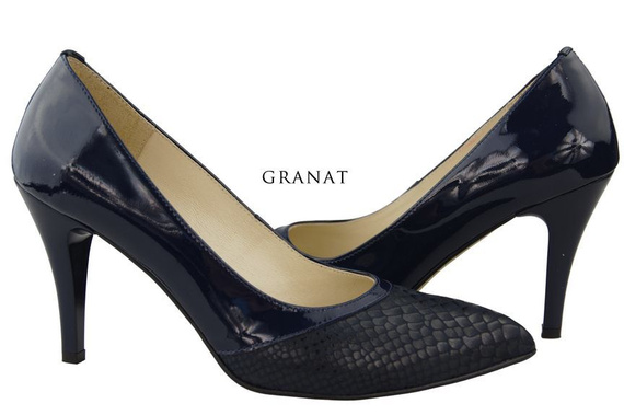 Obuwie Damskie Czółenka motyw łuski Skóra Naturalna Granatowe 951 ElitaBut