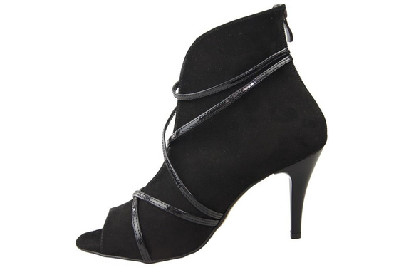 Obuwie Botki Damskie Peep Toe Skóra Naturalna Zamszowa Czarne 107 ElitaBut