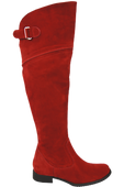 Obuwie Kozaki Damskie Czerwone Oficerki Muszkieterki Wysokie za kolano skóra naturalna Welurowa 154 ElitaBut