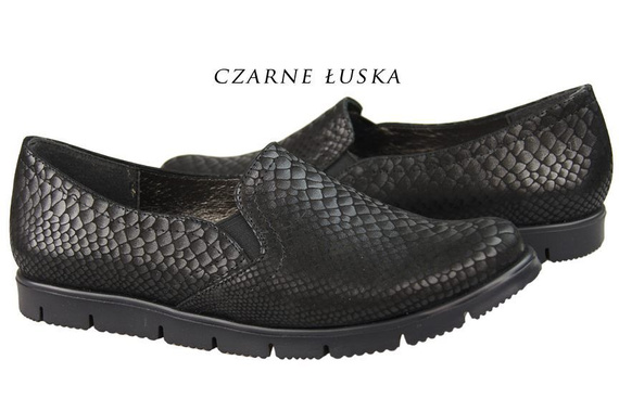 Obuwie Półbuty Damskie skóra naturalna Czarne Łuska 929 ElitaBut