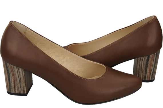 Obuwie Damskie Czółenka Brązowe Skóra naturalna z Ozdobnym Obcasem 157 ElitaBut