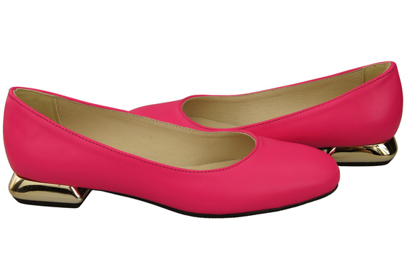 Płaskie Obuwie Damskie Czółenka Neonowy Róż Ozdobny Obcas Skóra naturalna 209 ElitaBut