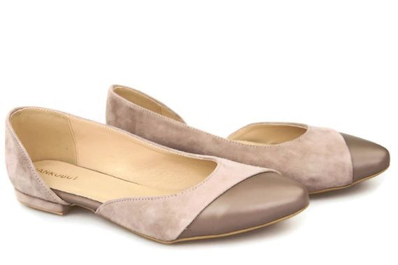 Obuwie Damskie Baleriny Cappuccino skóra naturalna Zamszowa 146 ElitaBut