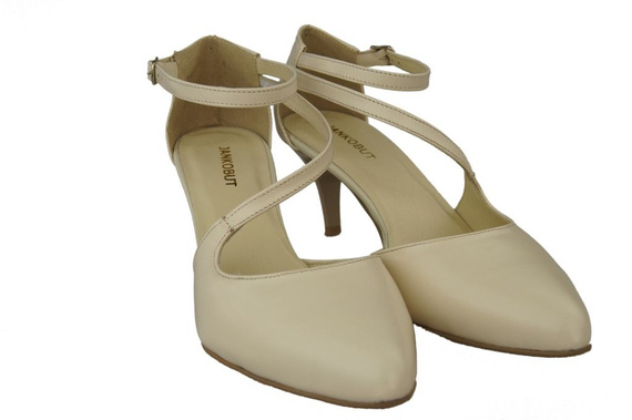 Obuwie Damskie Sandały Niska Szpilka skóra naturalna Beżowe 990 ElitaBut