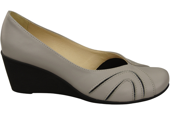 Buty na Koturnie Jasny Popiel Czółenka Damskie z Naturalnej Skóry 828 ElitaBut