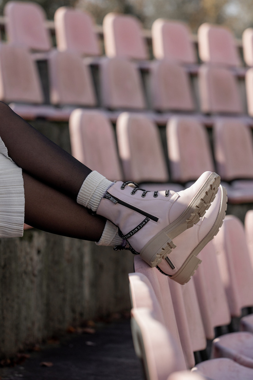 Obuwie Botki Trzewiki Damskie z napisem NICE Skóra Naturalna Róż Pudrowy 173 L ElitaBut