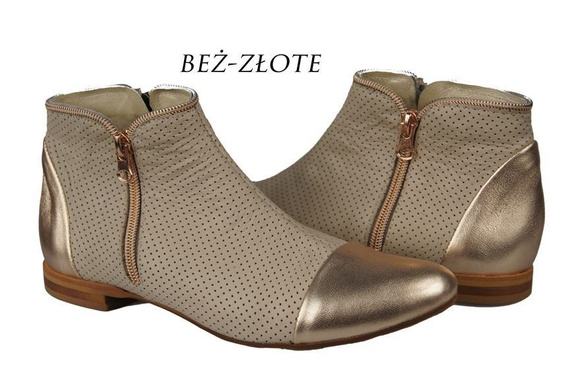 Obuwie Botki Ażurowe Damskie skóra naturalna Beż Złote 821 ElitaBut