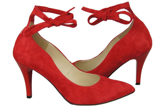 Obuwie Damskie Czółenka skóra naturalna zamszowa Czerwone 983 ElitaBut