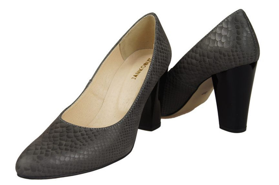 Obuwie Damskie Czółenka skóra naturalna motyw łuski Popielate 926 ElitaBut