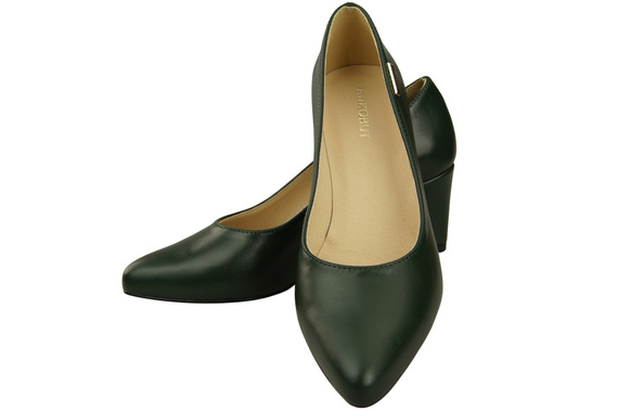 Klasyczne Gładkie Buty Czółenka Damskie Szmaragdowa Zieleń z Naturalnej Skóry 213 ElitaBut