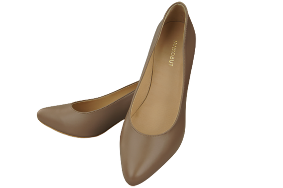 Obuwie Damskie Czółenka Cappuccino Skóra naturalna z Ozdobnym Obcasem 157 ElitaBut