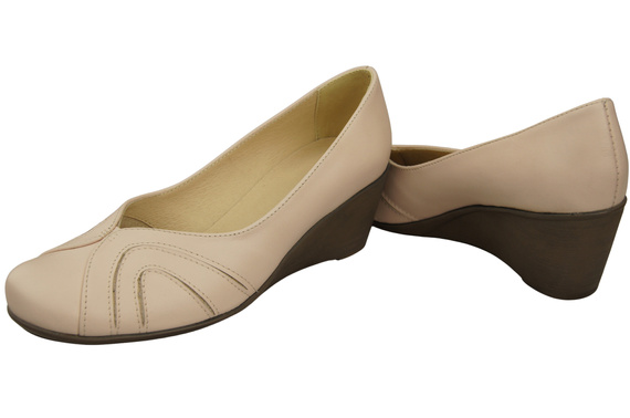 Buty na Koturnie Róż Pudrowy Czółenka Damskie z Naturalnej Skóry 828 ElitaBut