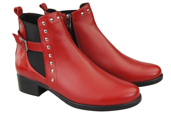 Obuwie Botki Damskie Skóra Naturalna Czerwone 136 ElitaBut