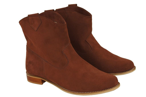 Obuwie Botki Damskie Kasztanowe Wiosna / Jesień skóra naturalna welurowa 132 L ElitaBut