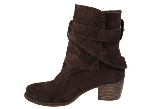 Obuwie Botki Damskie Skóra Naturalna Welurowa Czekolada 119 ElitaBut