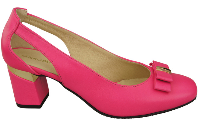 Buty Czółenka Damskie Neonowy Róż z Naturalnej Skóry z Ozdobnym Obcasem 199 ElitaBut