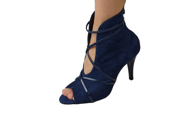 Obuwie Botki Damskie Peep Toe Skóra Naturalna Zamszowa Granatowe 107 ElitaBut